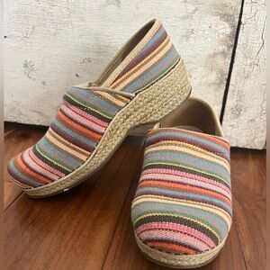 Dansko vegan woven multicolor shoes.